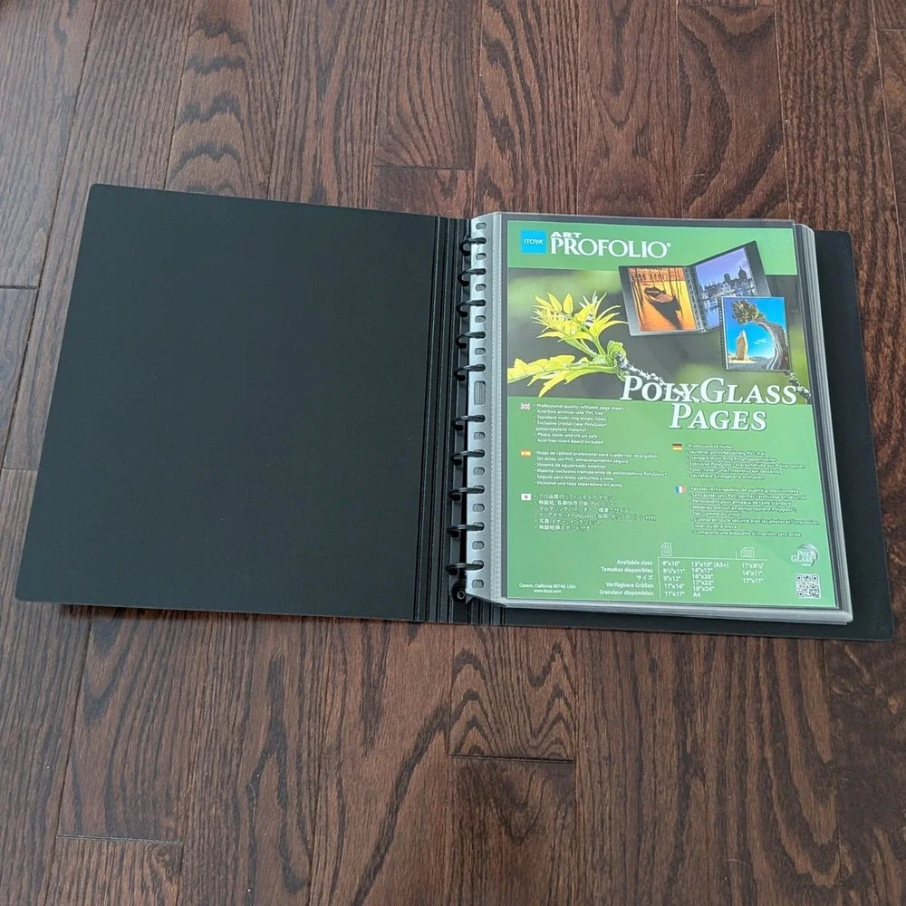 Itoya Art Profolio Multi-Ring Binder 8.5x11 Black Photo Portfolio Poly Glass Pgs